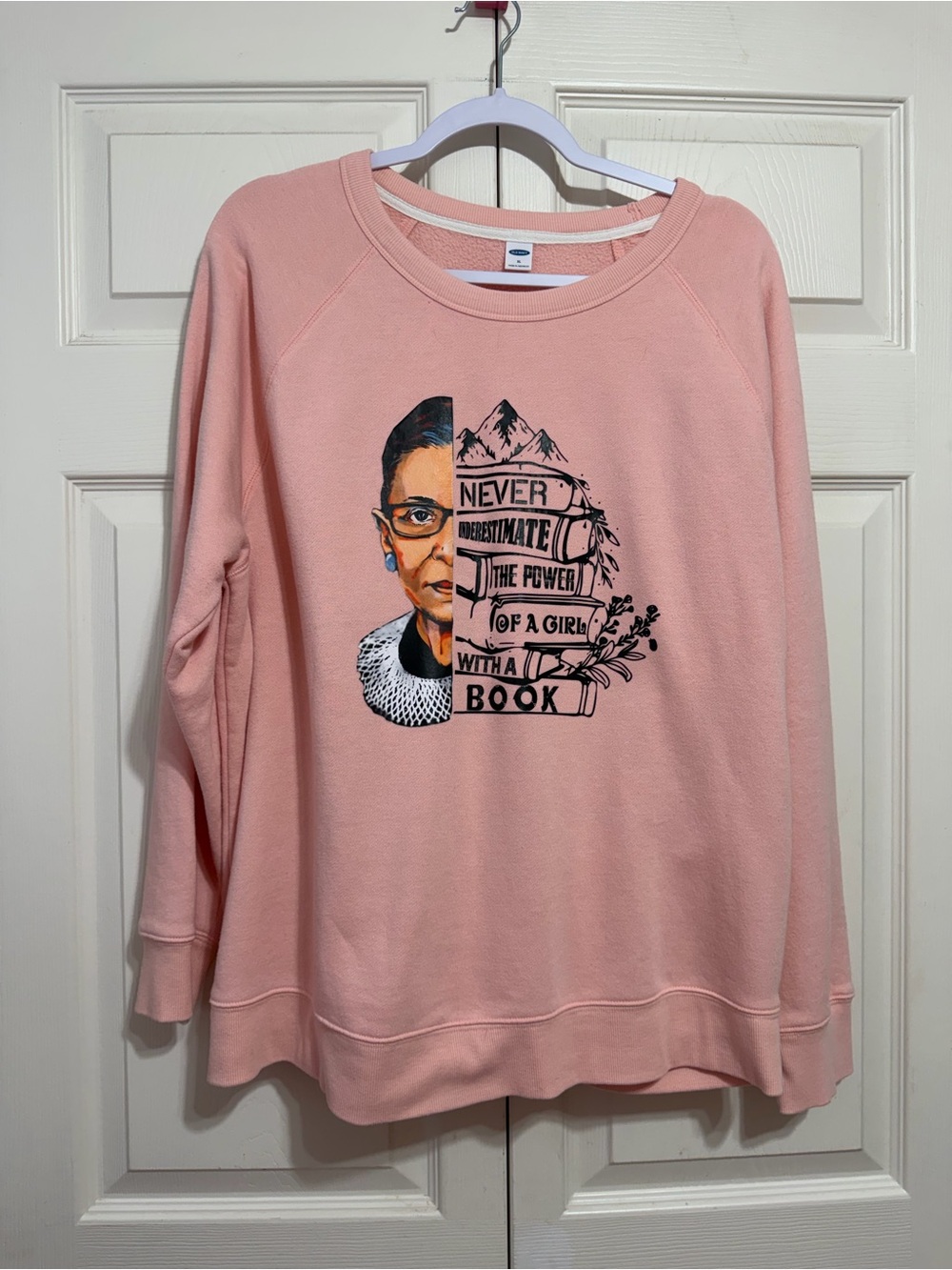 Upcycled Pink Graphic Sweatshirt - RBG Book Quote